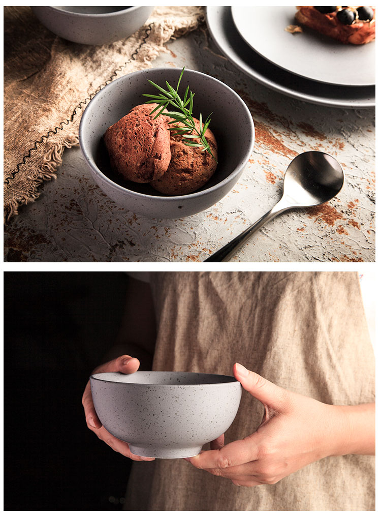 5 Inch Grey Speckled Ceramic Bowl For Rice Salad Soup