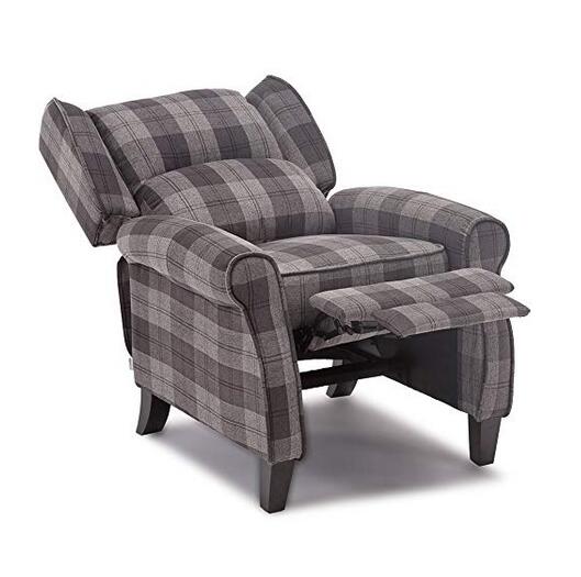 European Style Velvet Fabric Grid Pattern Wooden Legs Dining Design Adjustable Recliner Sofa Armchair