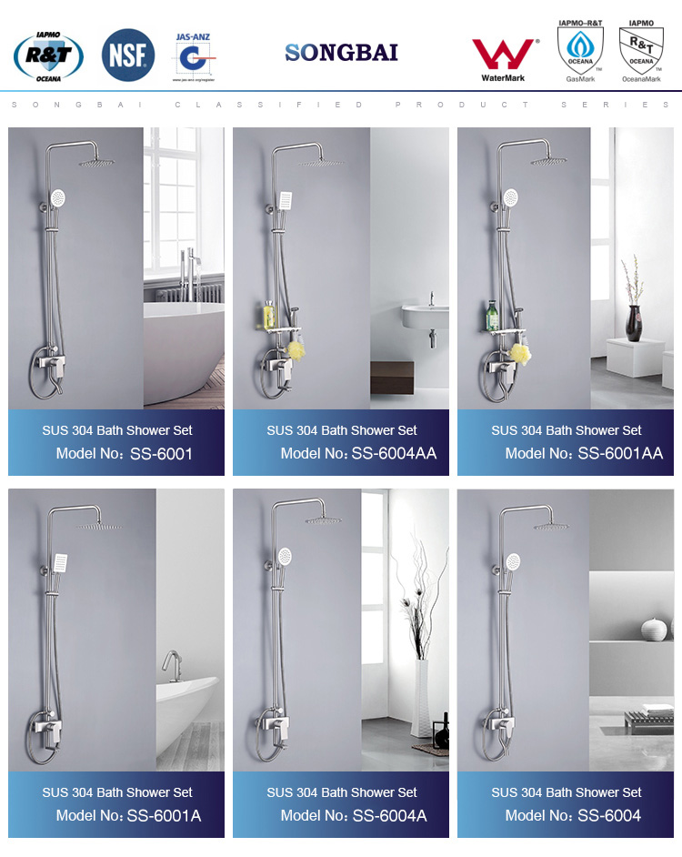 High quality SS 304 stainless steel hotel wall mounted rain shower faucet set