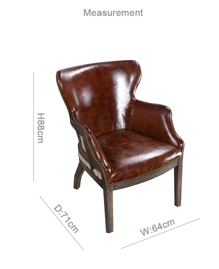 vintage brown genuine leather dining chair rough leather unfinished wood chair traditional accent armchairs for hotel room