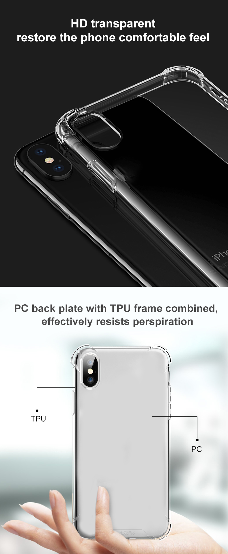 ATOUCHBO Customize Explosion Proof TPU And PC Transparent Mobile Cover Phone Case for iPhone X Xs Xs Max XR