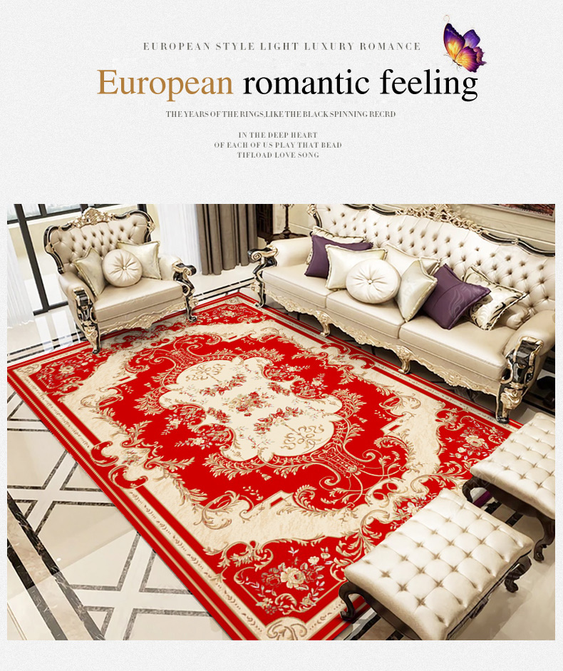 Customize Sizes Bottom Non-slip Design Polyester Fabricn Decorative Europe Style Home and Hotel Carpet