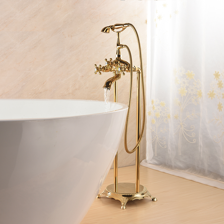 Rose Gold Antique Freestanding Bath Tub Mixer Tap Floor Mounted free stand Bathtub Mixing Faucet