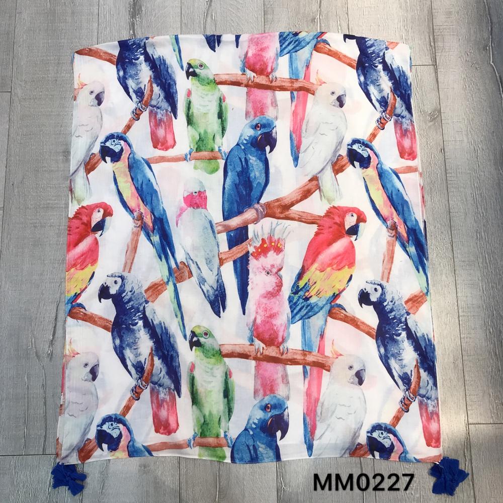 Весна-осень-лето 2019, женский шарф с принтом, шаль с принтом попугая