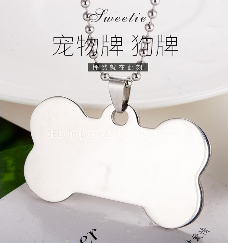 广州标识不锈钢狗牌个性化双面金属宠物 id 骨小狗狗牌与您的自定义