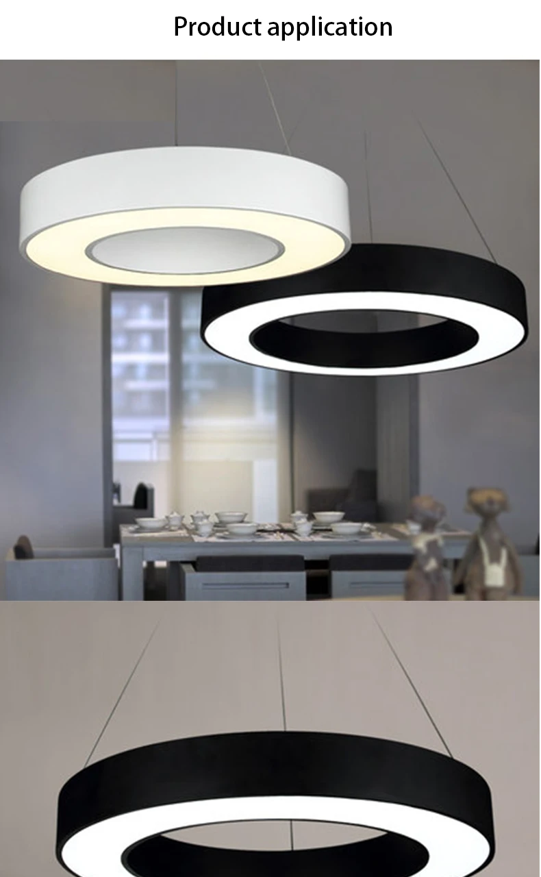 White Black Stylish Geometric Ring Shape Iron Lamp Pendant LED Suspended Light for Office Hotel Restaurant
