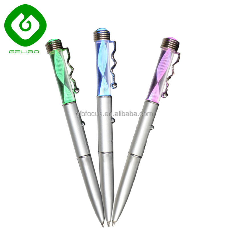 RGB светодиодная ручка с изогнутым зажимом для оптовой продажи, Классическая светодиодная ручка с акрилом