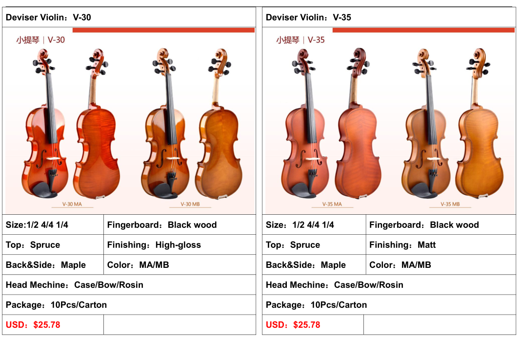 Violin from China factory beautiful sound wholesale violin cheap Hot sell with bag V-35-MA