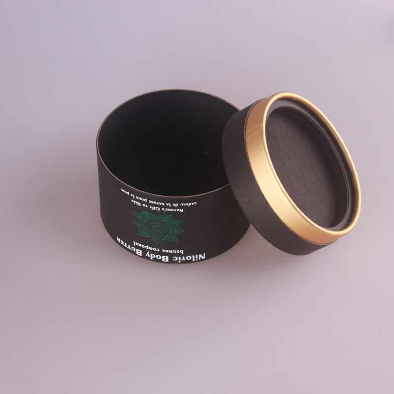 Recyclable makeup gold foil black paper tube packaging cosmetic round box/jar /container