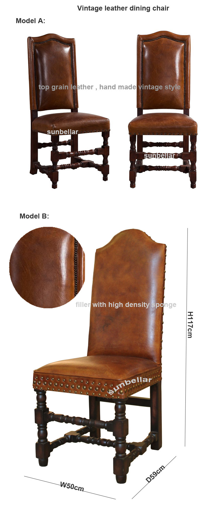 UK antique furniture wood vintage leather dining chair wooden legs high back upholstered fabric leather kitchen chairs