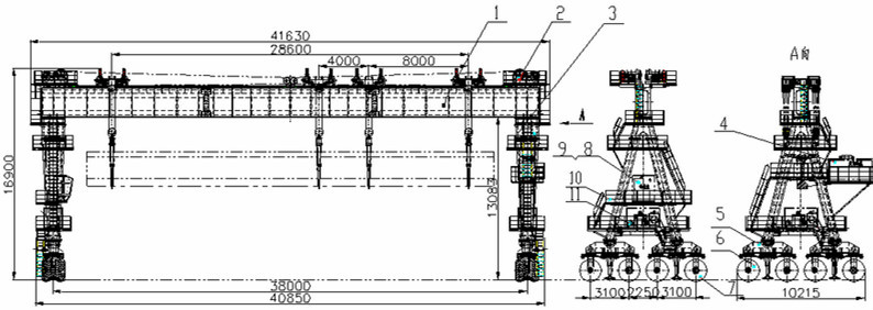 Double girder rail mounted or rubber tyred gantry crane for lifting and moving precast concrete bridge girder
