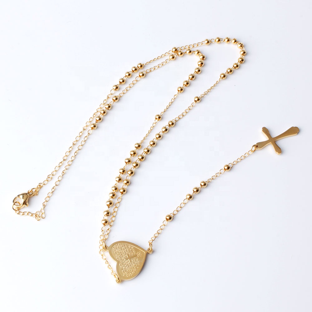 不锈钢金色长念珠天主教项链圣母玛利亚心项链 - buy rosary beads