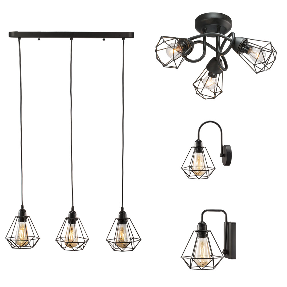 Black Loft Industrial 3 light Black Iron Cage Pendant Light Ceiling lamp
