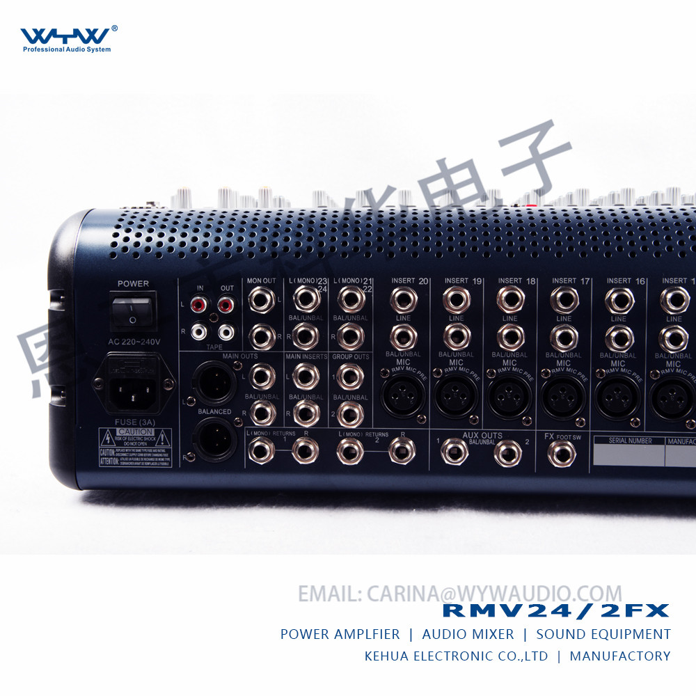 RMV24/2FX USB Audio Mixer - 20 Mono + 2 Stereo Channels, 3-Band EQ
