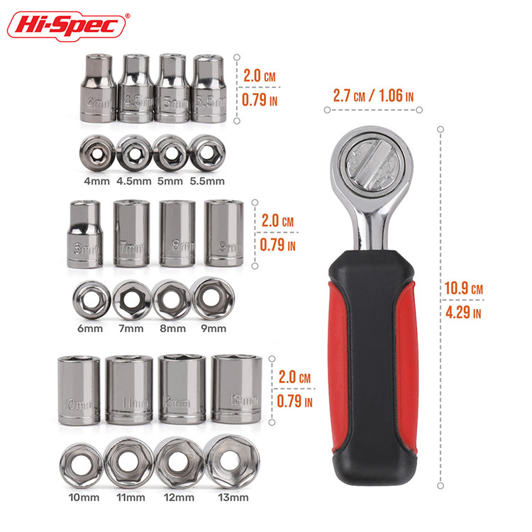 Hispec 13 piece Mini Ratchet Wrench Socket Set 1/4 Socket Tool Set