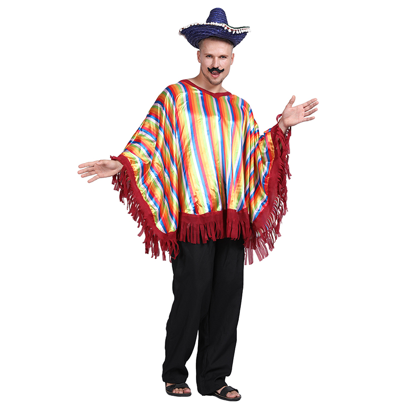 MEXICAN BANDITO ADULT MENS WESTERN COWBOYS COSTUME PONCHO SERAPE BLANET SHAWL