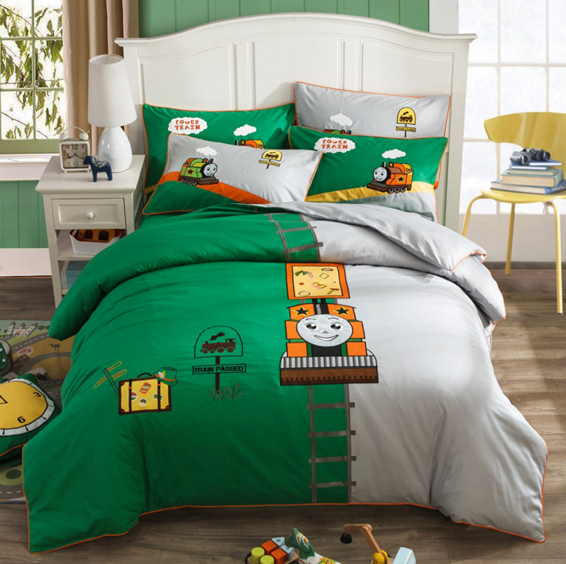 100% cotton Embroidery Train Passed in Cartoon Style child and kids bedding, duvet cover, comforter,quilt