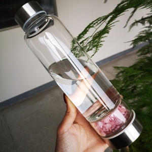 Whosale Natural Rose Gravel stone Infused Gemstone crystal Points Glass Water Bottle