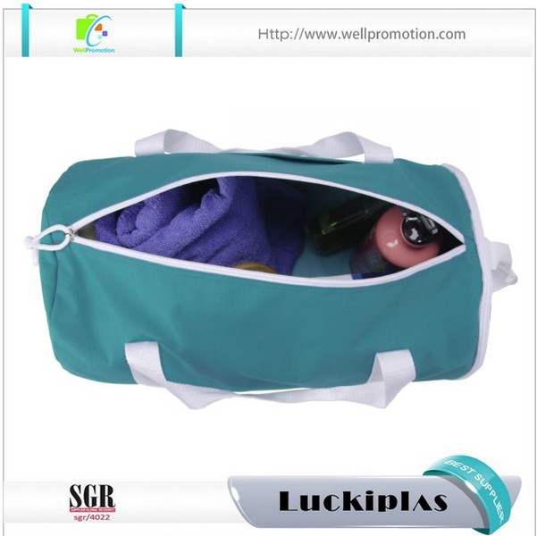 Borsone da viaggio rotondo da donna in tela blu da 12 once con tasca laterale