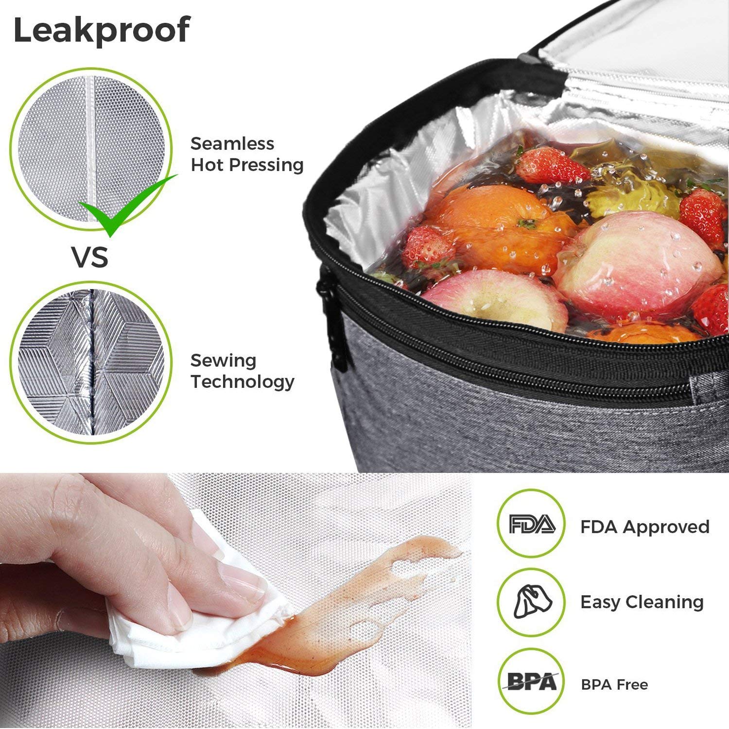 Lunch Box Borsa termica per il pranzo Borsa termica grande per adulti, uomini, donne, bambini, dispositivo di raffreddamento a doppio piano per ufficio