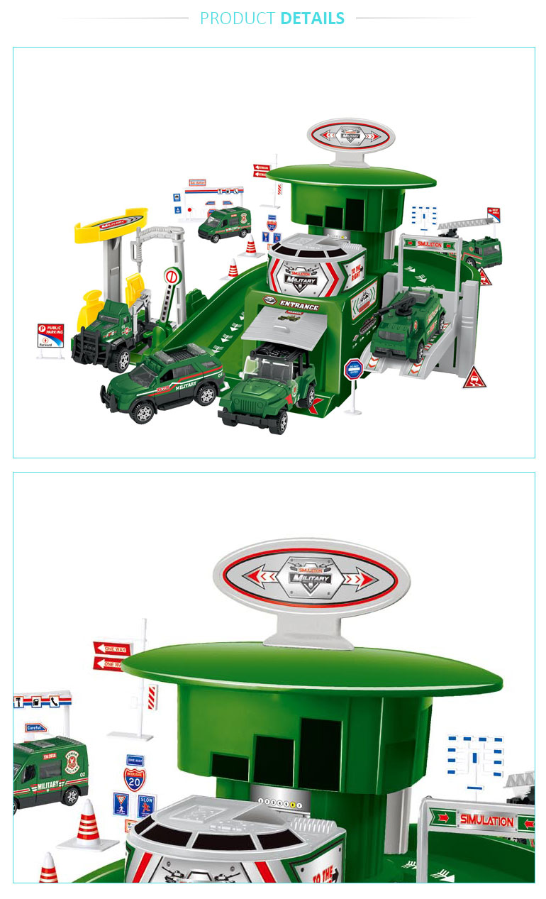 kids die cast model diy parking garage toy with 1:64 military car