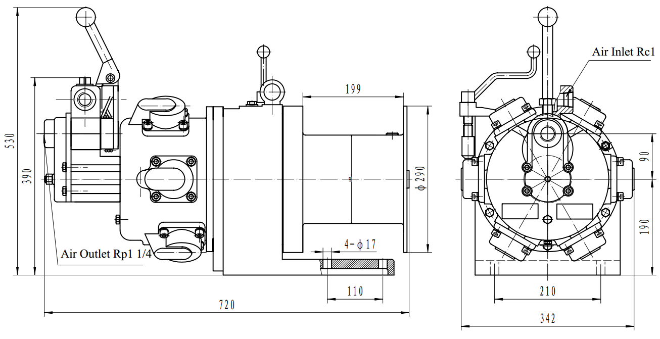 1 ton Lifting Machine Air Powered Tugger Winch