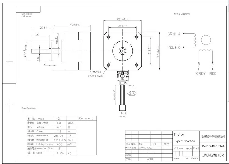 1,8 degrés usine professionnelle JK42HS40 de 2 de la phase NEMA17 42mm de moteur pas à pas ventes chaudes élevées de couple