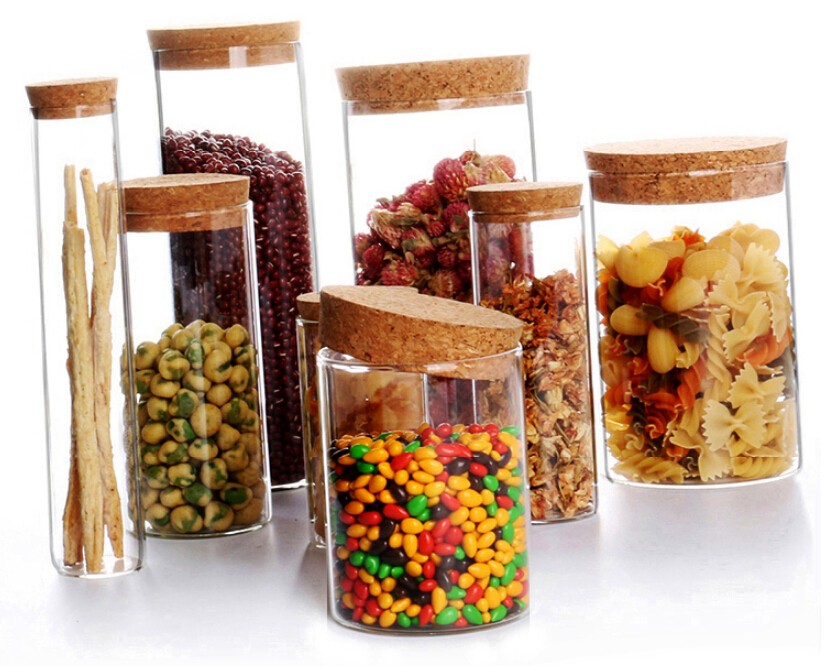 Promotional food grade wood lid candy spice heat resistant storage glass jar