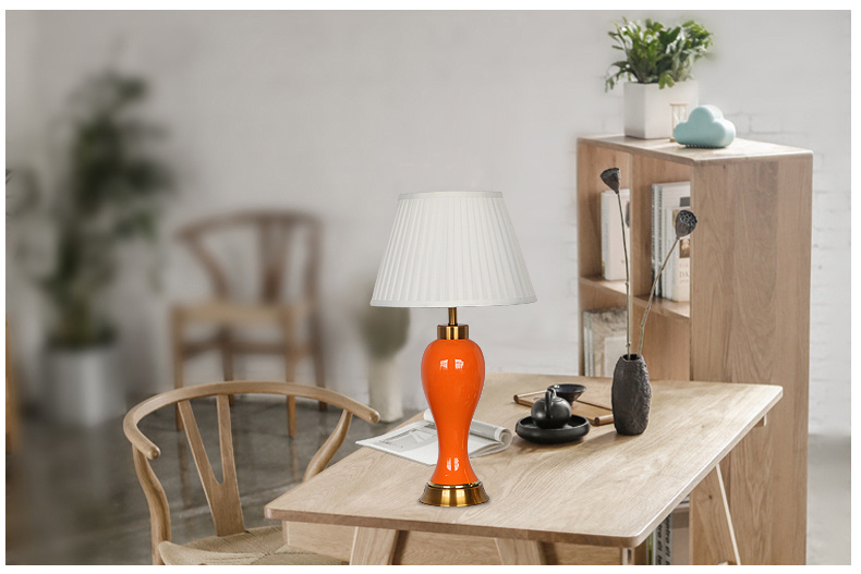 Jingdezhen design table lamp for bedside  classic  ceramic table light with yellow orange for decor in living room E27 holder