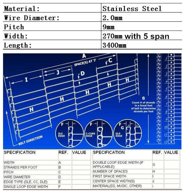 Electrolytic 304 Ss Wire Mesh Conveyor Belt Horseshoe Metal Conveyor Belt Mesh