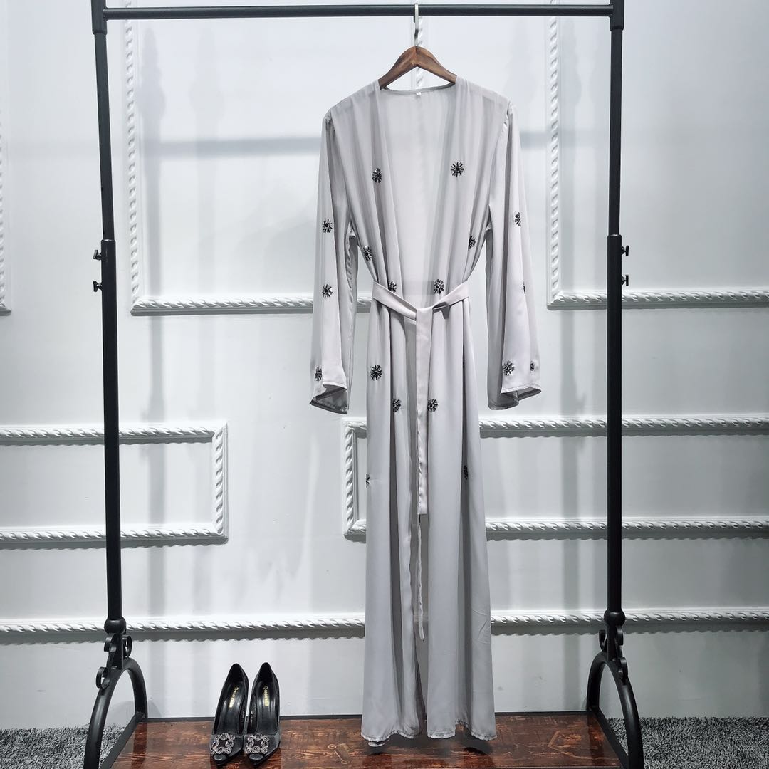 New arrival soft crepe material gray front open abaya