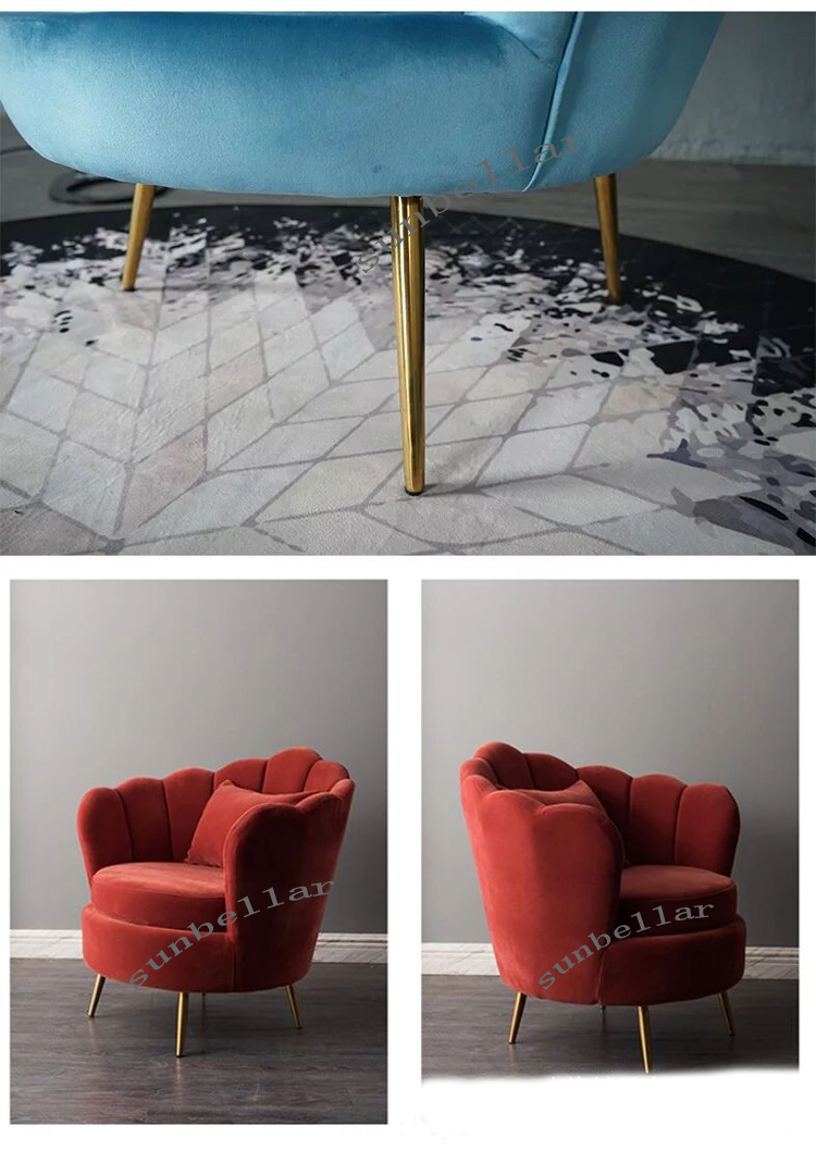 modern design accent chair velvet flower shape stainless steel legs leisure armchair for cafe and living room hotel restaurant