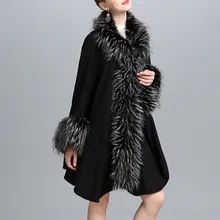 Winter Fluffy Women Plus Size Capes Cardigan Fox Fur Women Coats