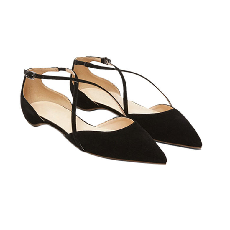 OEM service ladies elegant ballerina flats shoes sexy women Comfort Faux Suede Cross Strap Ballet Flats