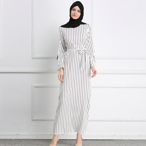 Women Kaftan Cotton Striped Turkish Islamic Arab Women Costume Casual Wear kleid Dubai Open Abaya Muslim Party dresses