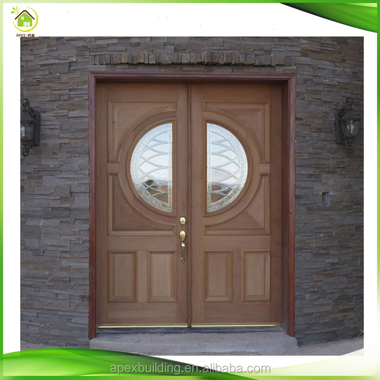 Personalizado moderno cristal oval de madera de teca diseñador puertas de entrada