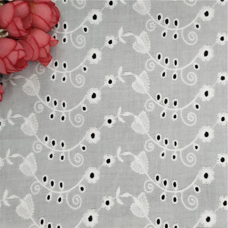 100% хлопковый белый кружевной вышивкой ткань