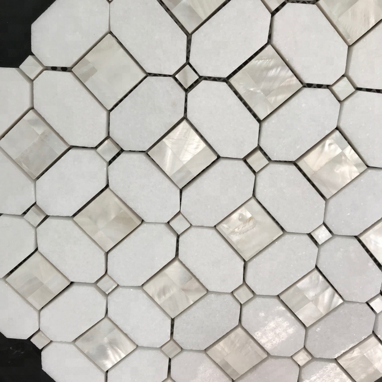 unique design Greece thassos white marble mosaic with shell mosaic