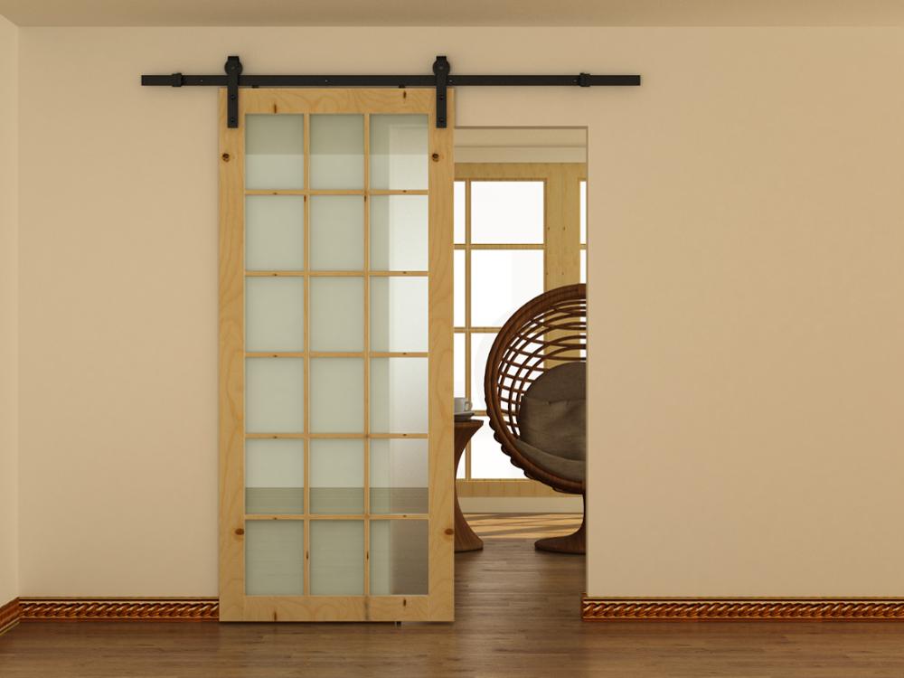 Glass insert solid wood door Sliding wood barn door for patio