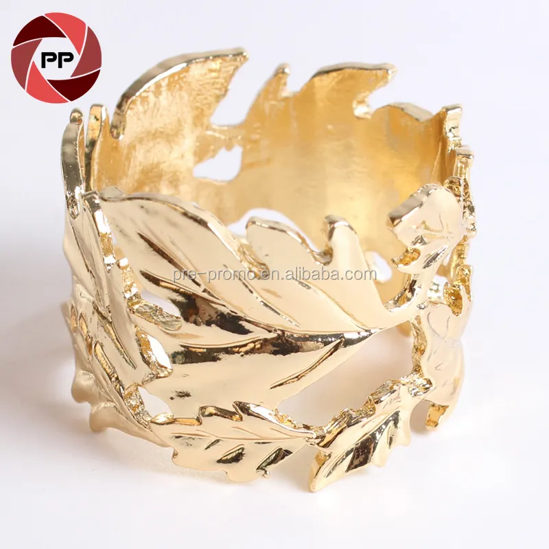 Stocked metal wedding circle gold leaf napkin ring