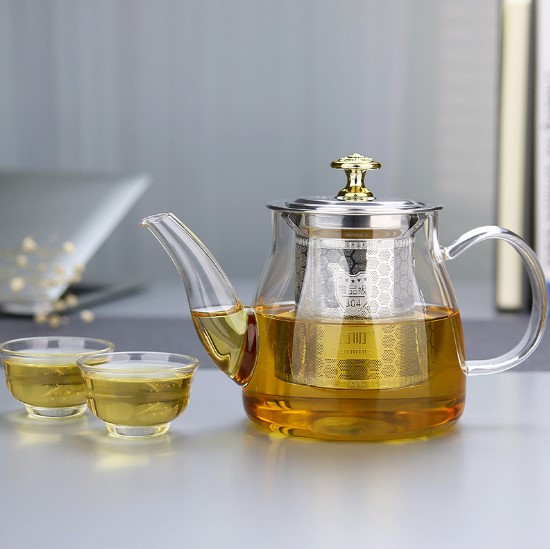 Handblown clear high borosilicate small glass teapot with infuser