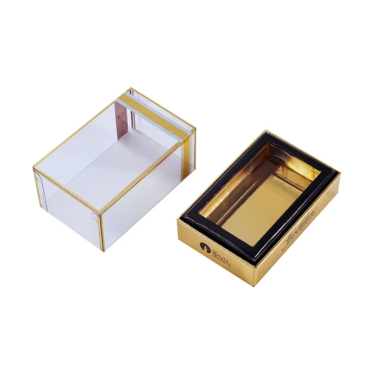 Gold Foil Clear PVC Plastic Window Premium Rigid Cardboard Paper Gift Perfume Box Luxury Packaging