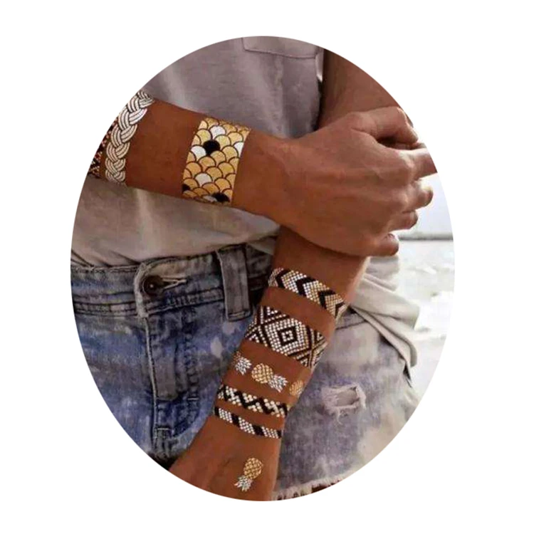 OEM модные золотые и серебряные временные тату-наклейки 36 дизайнов металлические татуировки ювелирные изделия фольга низкий минимальный Заказ временные татуировки