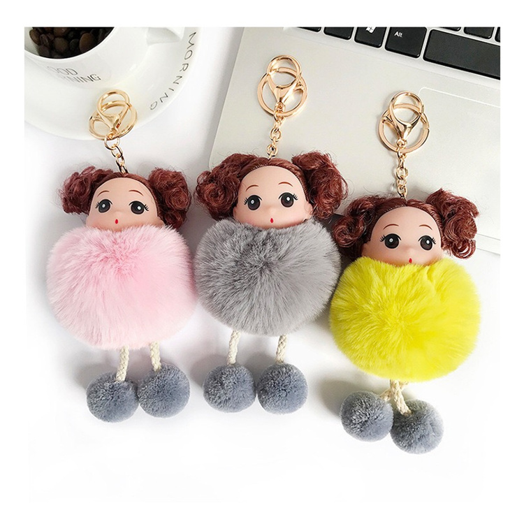 Милая девочка брелок помпон мех с кроликом искусственная лисица