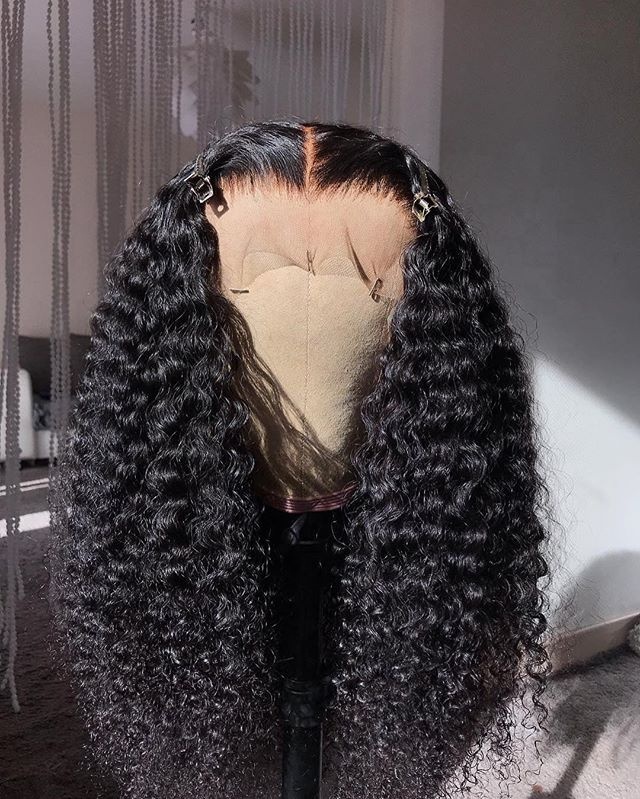 Qingdao factory pre plucked curly full lace human hair lace wig for women