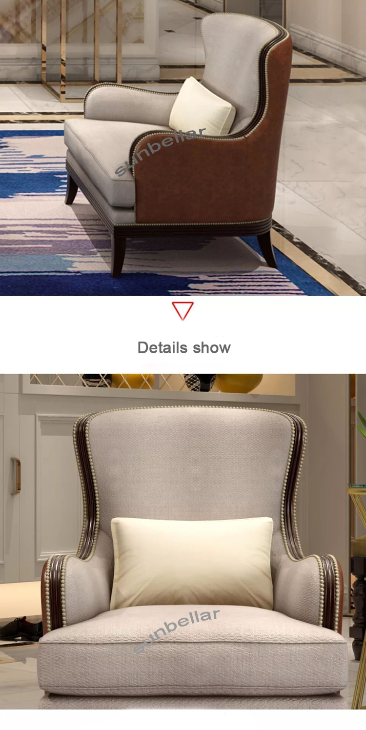 Retro American furniture high back sofa chair single living room fabric wood tiffany chair  luxury hotel room chair