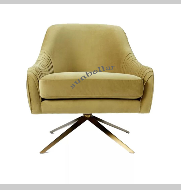 living room furniture velvet chair gold stainless steel foot swivel hotel chair luxury fabric chair