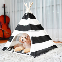 Black and White Stripe Roof Top Dog Beds Tipi Tent