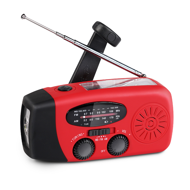 Radio de emergencia solar FM NOAA Radio de tiempo Radio de audio Cargador de tel/éfo manivela de mano multifuncional linterna que acampa de energ/ía solar Linterna de LED solar manivela de la mano AM