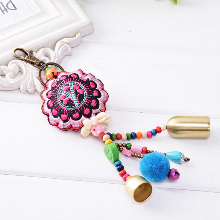 Богемный индийский этнический брелок Yongze с подвеской в виде сумочки из бисера, брелок с колокольчиком из ткани на заказ